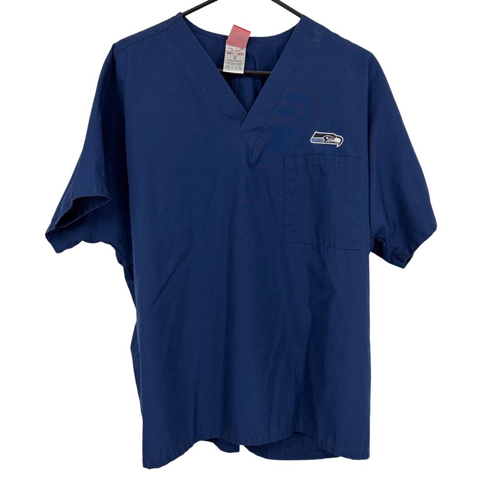 NFL Unisex Navy Blue Seattle Seahawks Scrubs Medical Top Size Medium